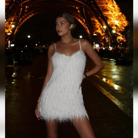 Zara Fringe Mini Dress White Size M - Picture 5 of 16